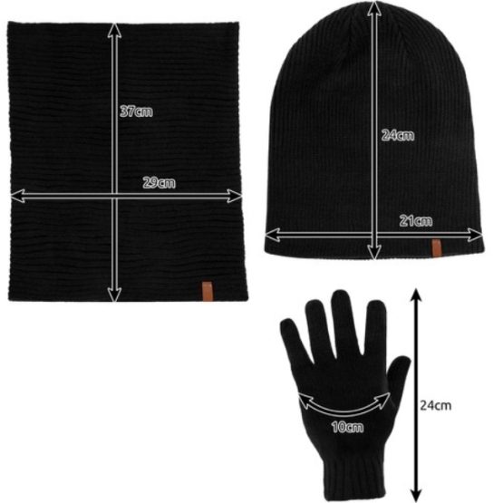 Set caciula, manusi si fular unisex, negru Set caciula, manusi si fular unisex, negru