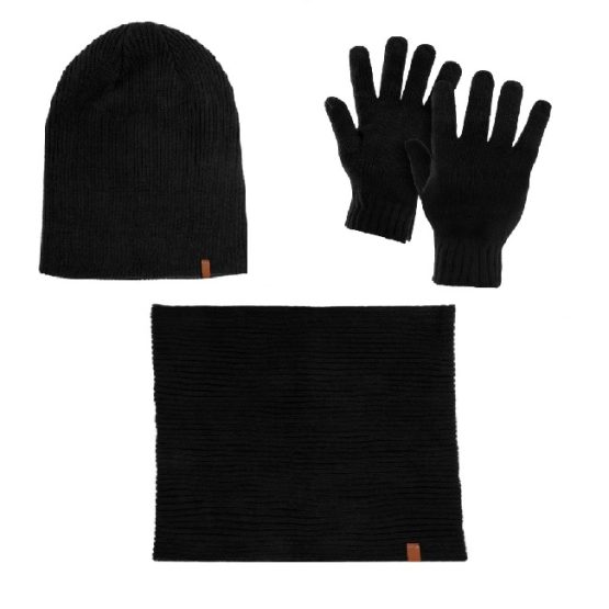Set caciula, manusi si fular unisex, negru Set caciula, manusi si fular unisex, negru