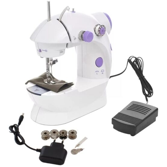 Mini-masina de cusut, 2 viteze, 6 bobine, Alb / Mov