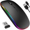 Mouse wireless, lumini RGB, ultra-subtire, Negru
