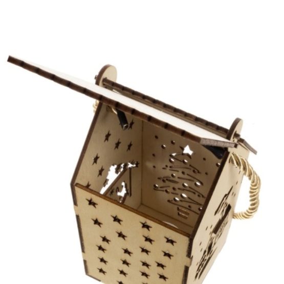 Casuta lemn cu LED motiv de Craciun 14x7x10 cm Casuta lemn cu LED motiv de Craciun 14x7x10 cm