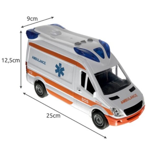Masinuta ambulanta cu targa, sunete si lumini, Alb Masinuta ambulanta cu targa, sunete si lumini, Alb