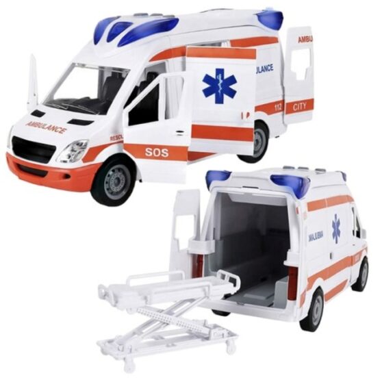 Masinuta ambulanta cu targa, sunete si lumini, Alb Masinuta ambulanta cu targa, sunete si lumini, Alb