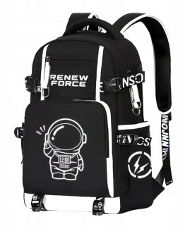 Rucsac imprimeu astronaut, 44 x 30 x 14 cm, Negru