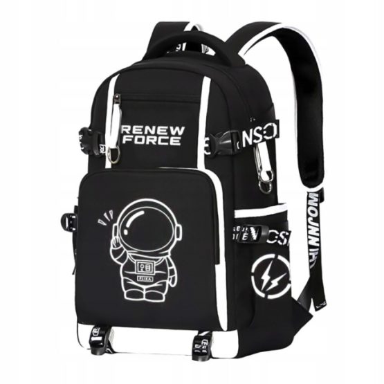 Rucsac imprimeu astronaut, 44 x 30 x 14 cm, Negru