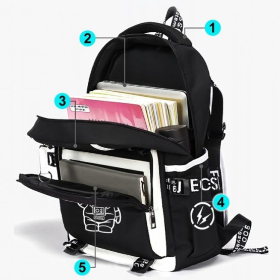 Rucsac imprimeu astronaut, 44 x 30 x 14 cm, Negru
