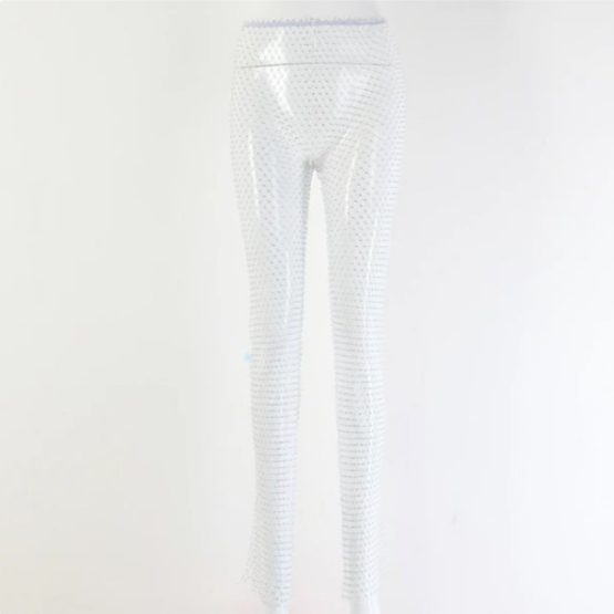 Pantaloni plasa cu strasuri lungime 115 cm Alb Pantaloni plasa cu strasuri lungime 115 cm Alb