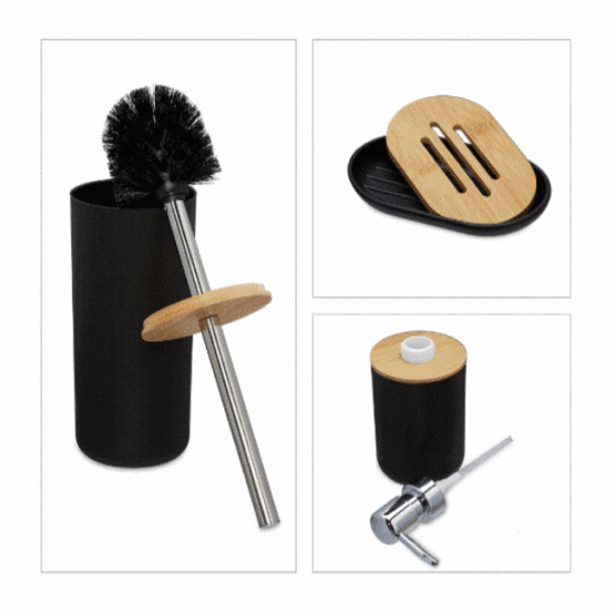 Set 6 accesorii pentru baie, Negru