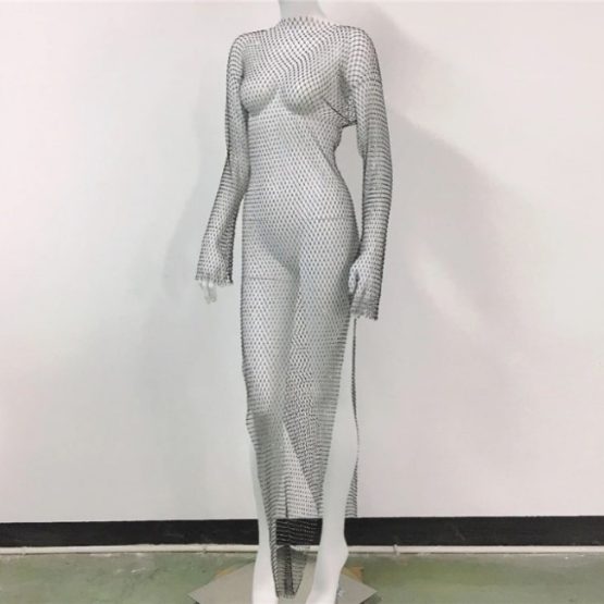 Rochie plasa cu strasuri si cristale, marime universala, Negru Rochie plasa cu strasuri si cristale, marime universala, Negru
