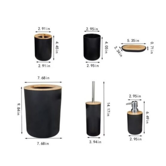 Set 6 accesorii pentru baie, Negru