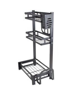 Suport depozitare bucatarie / baie, 3 rafturi, 60x38 cm, Negru