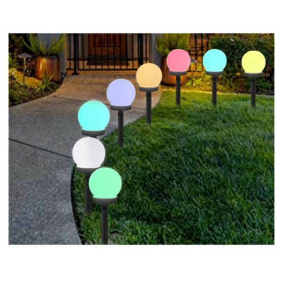 Set 4 lampi solare pentru exterior, forma glob, Alb Set 4 lampi solare pentru exterior, forma glob, Alb
