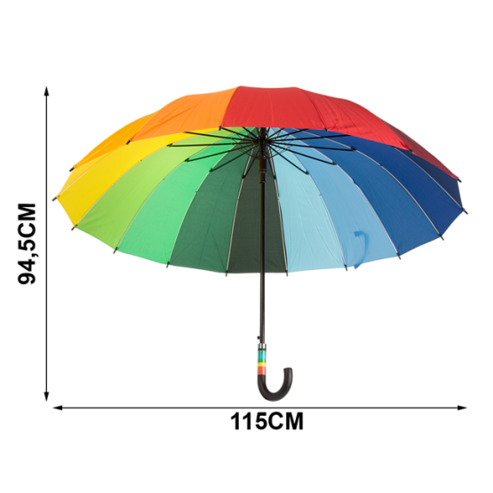 Umbrela 16 fire curcubeu, maner curbat, Multicolor