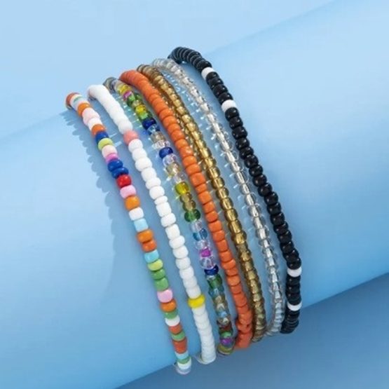 Set 7 bratari pentru glezna din margele, Multicolor