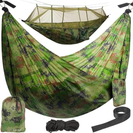 Hamac cu plasa de tantari, camping, 2.6x1.4 m, Verde Hamac cu plasa de tantari, camping, 2.6x1.4 m, Verde