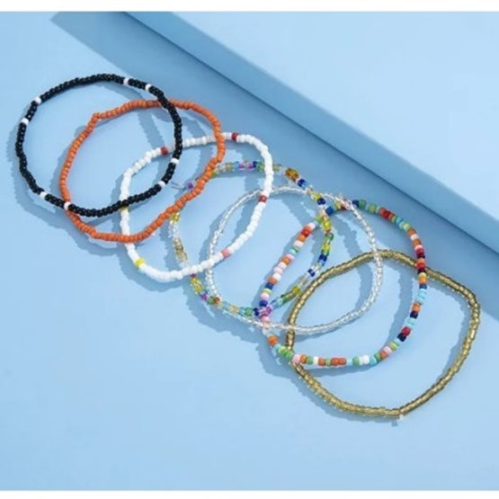 Set 7 bratari pentru glezna din margele, Multicolor