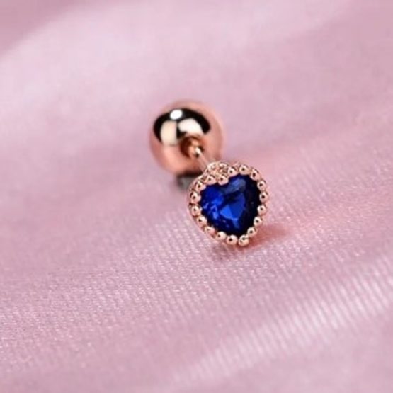 Cercel stud tip piercing, 1 bucata, model inima, Blue / Rose Gold