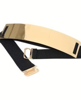 Curea lata pentru talie tip brau cu placuta metalica frontala, Gold