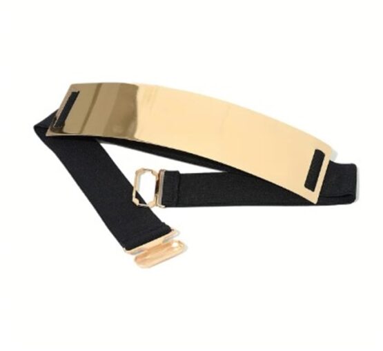 Curea lata pentru talie tip brau cu placuta metalica frontala, Gold