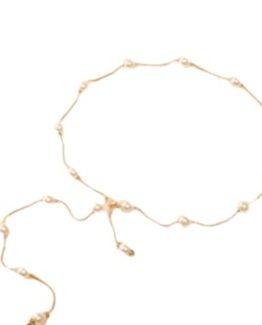 Curea subtire tip sirag de perle snur ajustabil Alb / Auriu