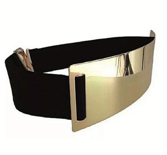 Curea lata pentru talie tip brau cu placuta metalica frontala, Gold