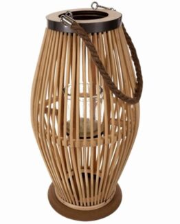 Felinar lumanari, material din bambus, franghie de canepa, lemn, fier, Bej - KESNUP