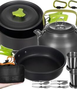 Set accesorii camping pentru gatit, otel inoxidabil, rezistent, Negru - KESNUP