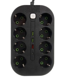 Prelungitor priza cu USB, constructie solida, 21.5 x 4 x 13 cm, Negru - KESNUP