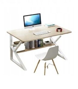 Birou cu raft depozitare, structura metalica robusta, dimensiuni 80 x 40, Alb - KESNUP