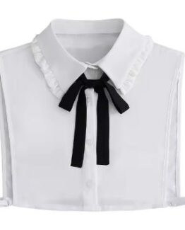 Guler fals de camasa, cu fundita la gat, Alb / Negru - KESNUP