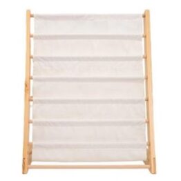 Biblioteca rafturi textile copii, lemn, bumbac, 79 cm, Bej - KESNUP
