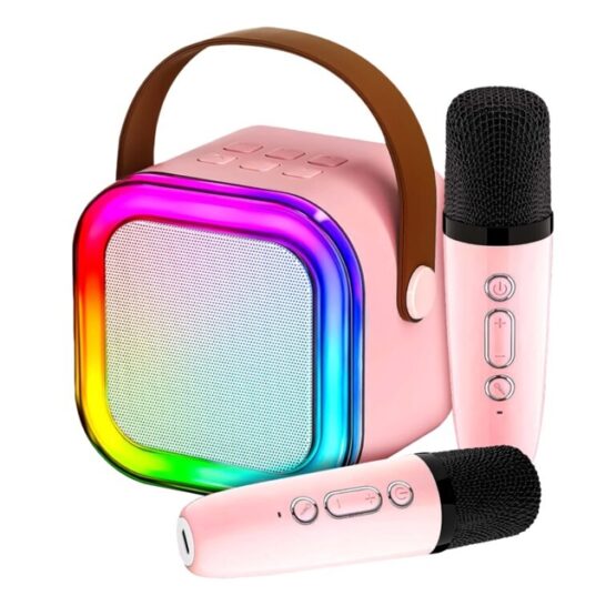 Set karaoke fetite cu boxa si 2 microfoane LED, Pink - KESNUP Set karaoke fetite cu boxa si 2 microfoane LED, Pink - KESNUP