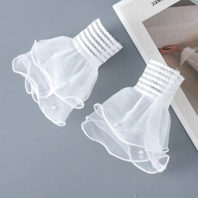 Set 2 mansete detasabile din voal cu perle, model elegant, Alb - KESNUP