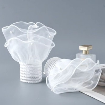 Set 2 mansete detasabile din voal cu perle, model elegant, Alb - KESNUP