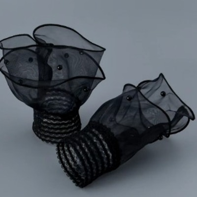 Set 2 mansete detasabile din voal cu perle, model elegant, Negru - KESNUP