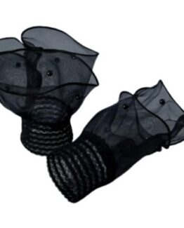 Set 2 mansete detasabile din voal cu perle, model elegant, Negru - KESNUP Set 2 mansete detasabile din voal cu perle, model elegant, Negru - KESNUP