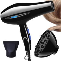 Uscator de par cu ionizare profesional, concentrator, difuzor, Negru - KESNUP Uscator de par cu ionizare profesional, concentrator, difuzor, Negru - KESNUP