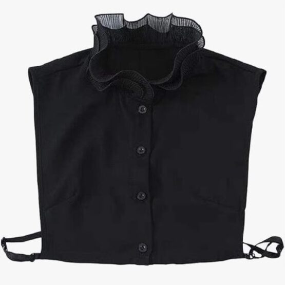 Guler fals tip camasa, detasabil, incretit pe gat tip tunica cu pliseuri, Negru - KESNUP Guler fals tip camasa, detasabil, incretit pe gat tip tunica cu pliseuri, Negru - KESNUP