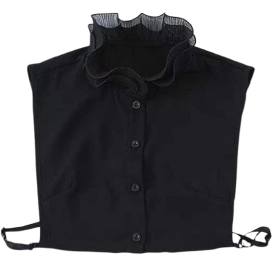 Guler fals tip camasa, detasabil, incretit pe gat tip tunica cu pliseuri, Negru - KESNUP Guler fals tip camasa, detasabil, incretit pe gat tip tunica cu pliseuri, Negru - KESNUP