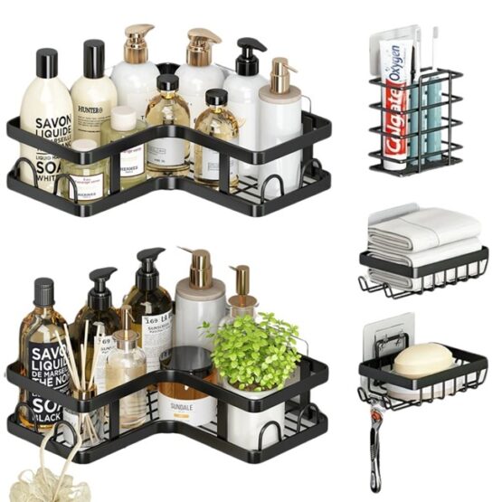 Set complet 5 rafturi pentru baie, utilizare universala, Negru - KESNUP Set complet 5 rafturi pentru baie, utilizare universala, Negru - KESNUP