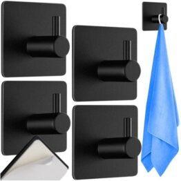Set 4 carlige autoadezive, pentru baie si bucatarie, Negru mat - KESNUP Set 4 carlige autoadezive, pentru baie si bucatarie, Negru mat - KESNUP