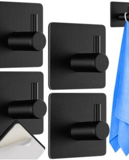 Set 4 carlige autoadezive, pentru baie si bucatarie, Negru mat - KESNUP