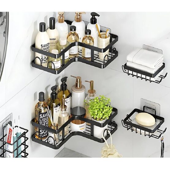 Set complet 5 rafturi pentru baie, utilizare universala, Negru - KESNUP Set complet 5 rafturi pentru baie, utilizare universala, Negru - KESNUP