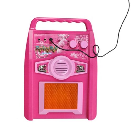 Set muzical complet format din chitara cu 6 corzi metalice, amplificator si microfon, Roz - KESNUP