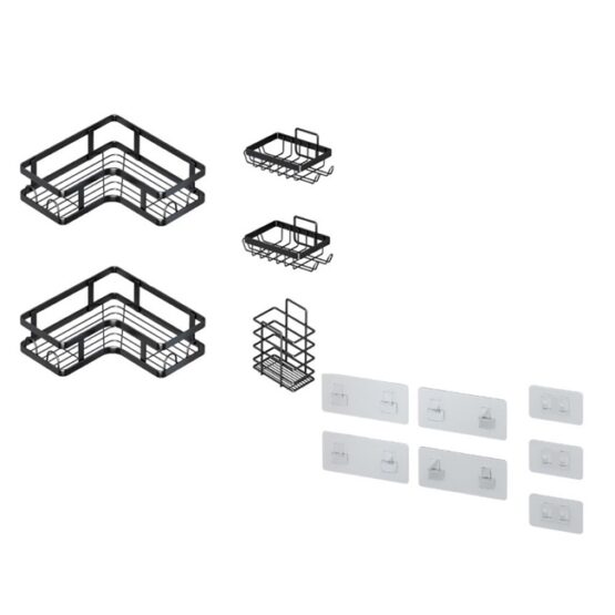 Set complet 5 rafturi pentru baie, utilizare universala, Negru - KESNUP Set complet 5 rafturi pentru baie, utilizare universala, Negru - KESNUP