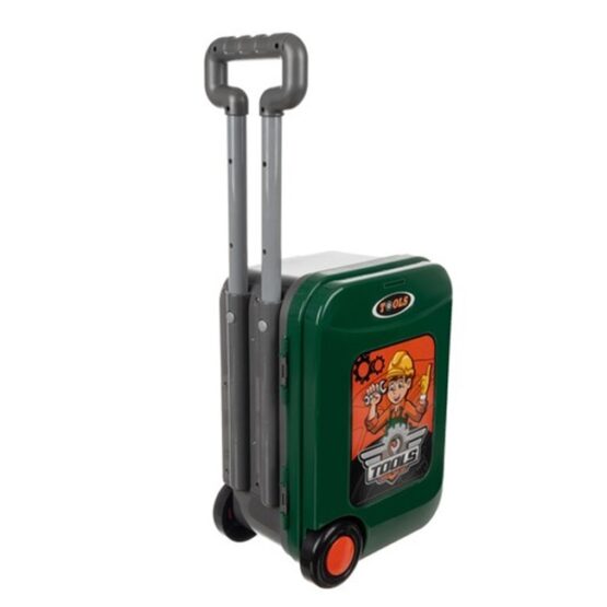 Set atelier de lucru de jucarie tip troller 3 in 1, cu unelte si accesorii, Verde - KESNUP