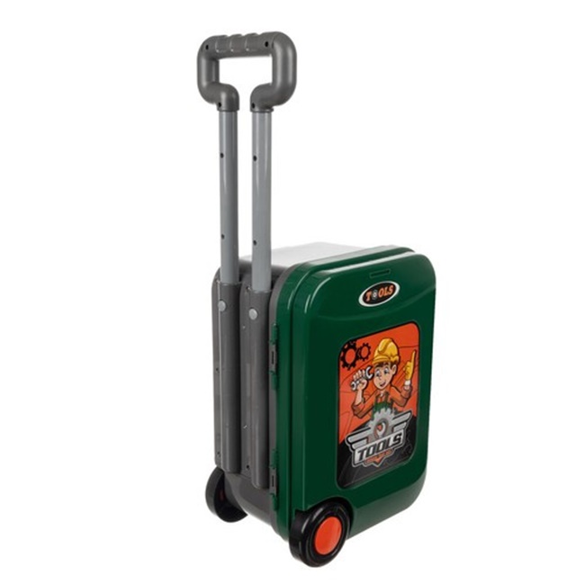 Set atelier de lucru de jucarie tip troller 3 in 1, cu unelte si accesorii, Verde - KESNUP