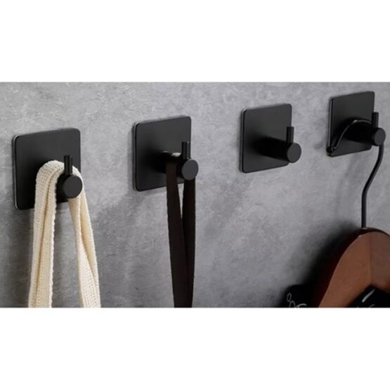 Set 4 carlige autoadezive, pentru baie si bucatarie, Negru mat - KESNUP