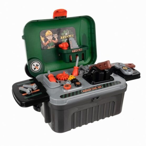 Set atelier de lucru de jucarie tip troller 3 in 1, cu unelte si accesorii, Verde - KESNUP