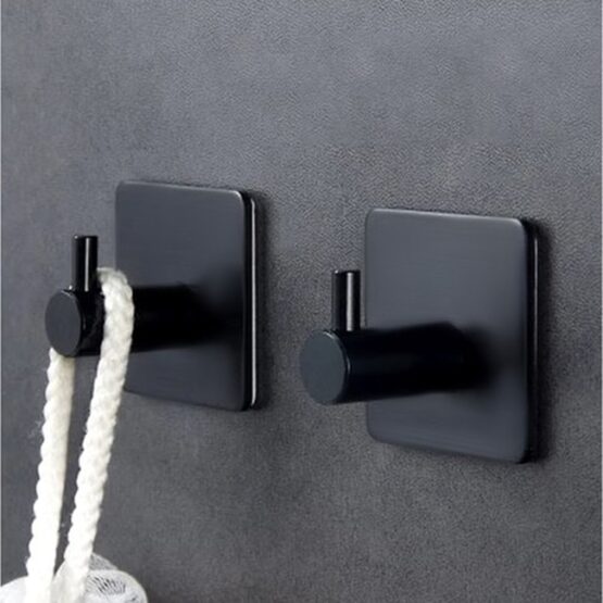 Set 4 carlige autoadezive, pentru baie si bucatarie, Negru mat - KESNUP